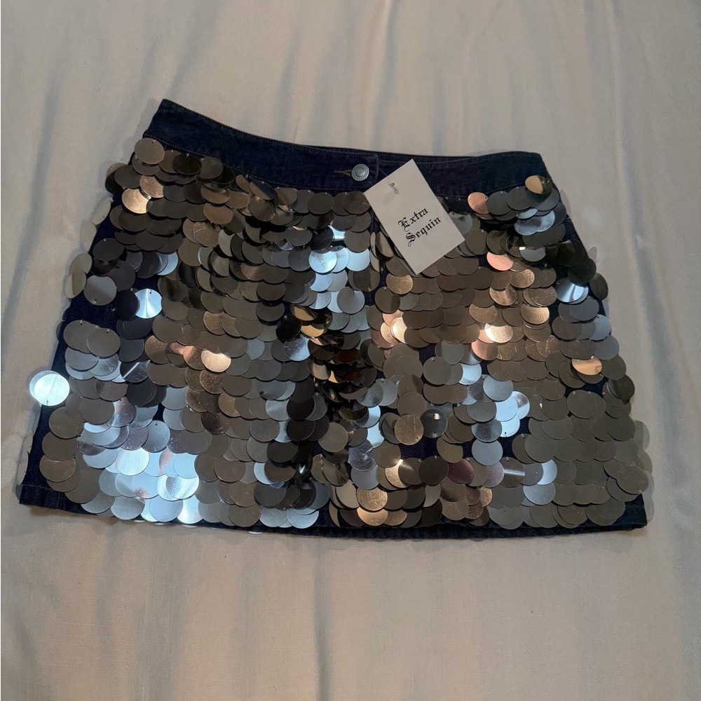 Silver Sequin Mini Skirt NWT - image 1